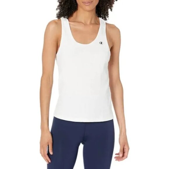 Champion White Tank Top, Size Medium, Black Chest Logo - Picture 1 of 4